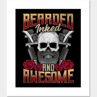 Bearded Inked And Awesome Funny Tattooed Dad Posters and Art